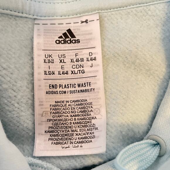 Adidas Pale Blue 3 Stripe Pullover Hoodie Size XL - Picture 5 of 7